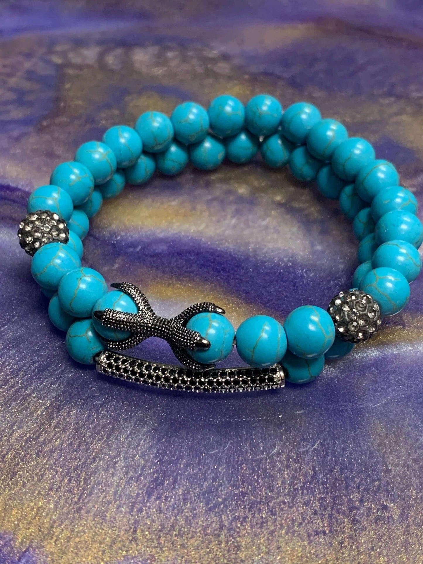 TURQUOISE HOWLITE ~ GEMSTONE BEADED STRETCH BRACELET | 2 PIECE SET FOR MEN -1145 SIZE 8 CBR